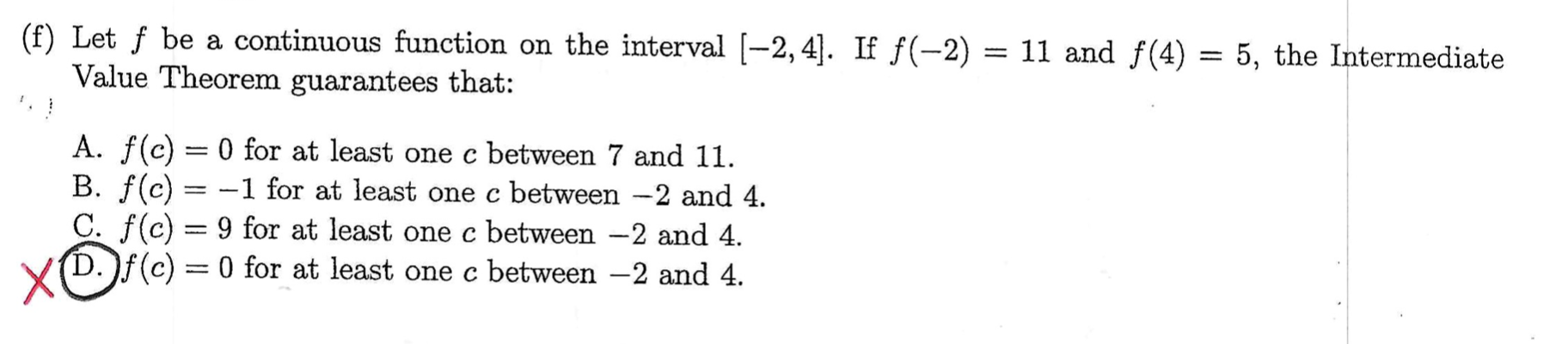f be a continuous function on the interval [2,4]. If f (2)