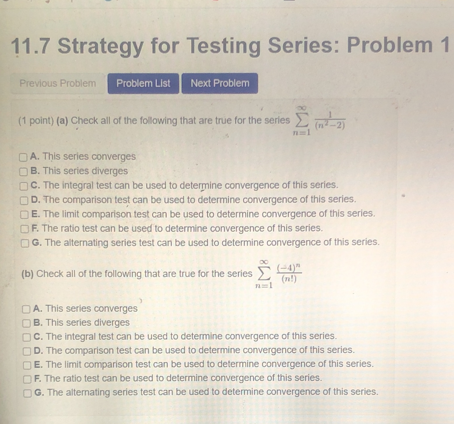  11.7 Strategy for Testing Series: Problem 1 Previous Problem Problem List