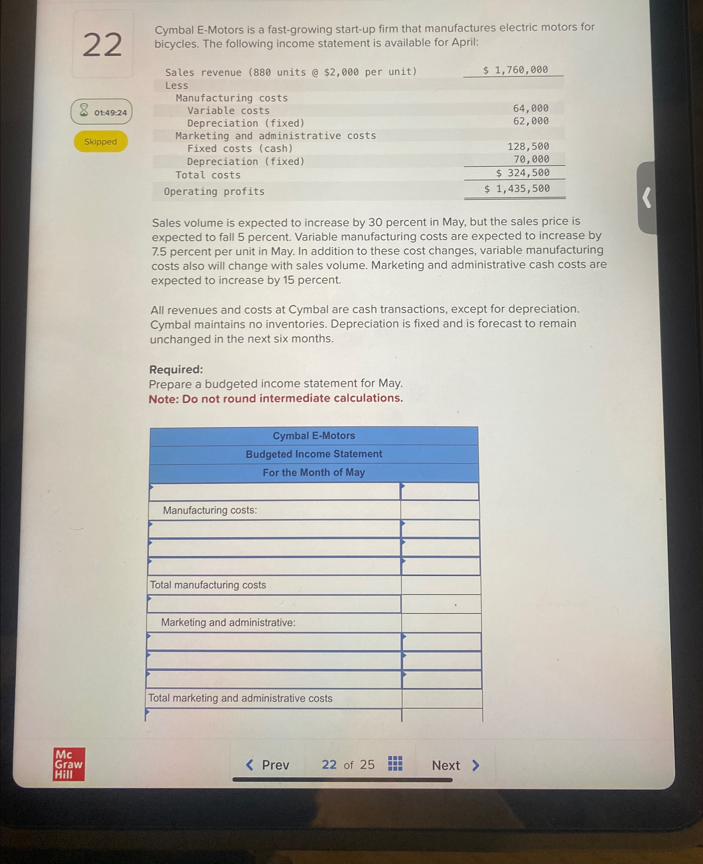  22 Cymbal E-Motors is a fast-growing start-up firm that manufactures electric