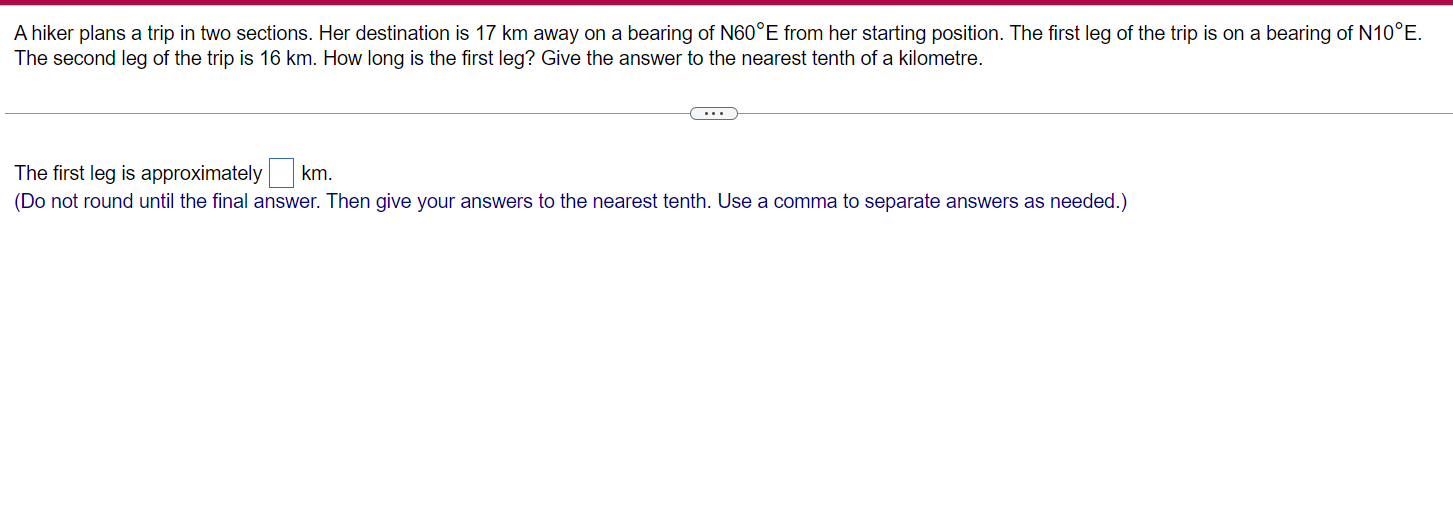 17 km away on a bearing of N60E from her starting position.