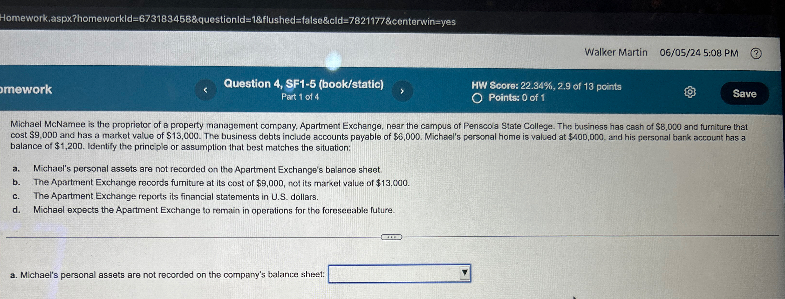 22.34%,2.9 ?of 13 ?points Part 1 ?of 4 Points: 0 ?of 1