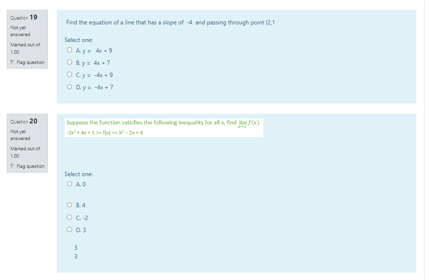 following inequality for all x, find lim nx). 401 X/ Select one: