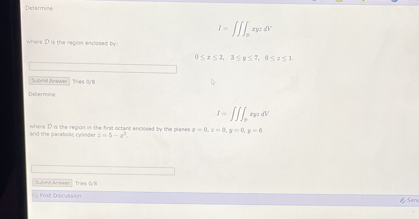 D is the region in the first octant enclosed by the planes