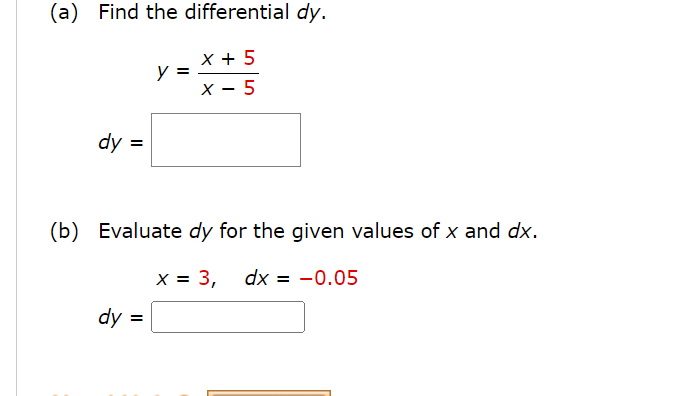 for the given values of x and dx. (Round your answer to