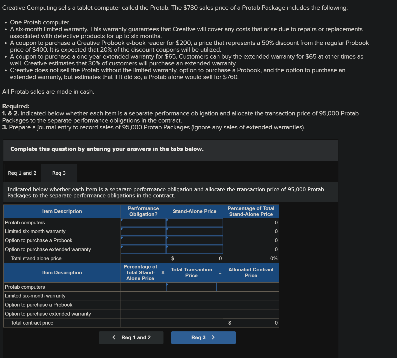 sales price of a Protab Package includes the following: One Protab computer.