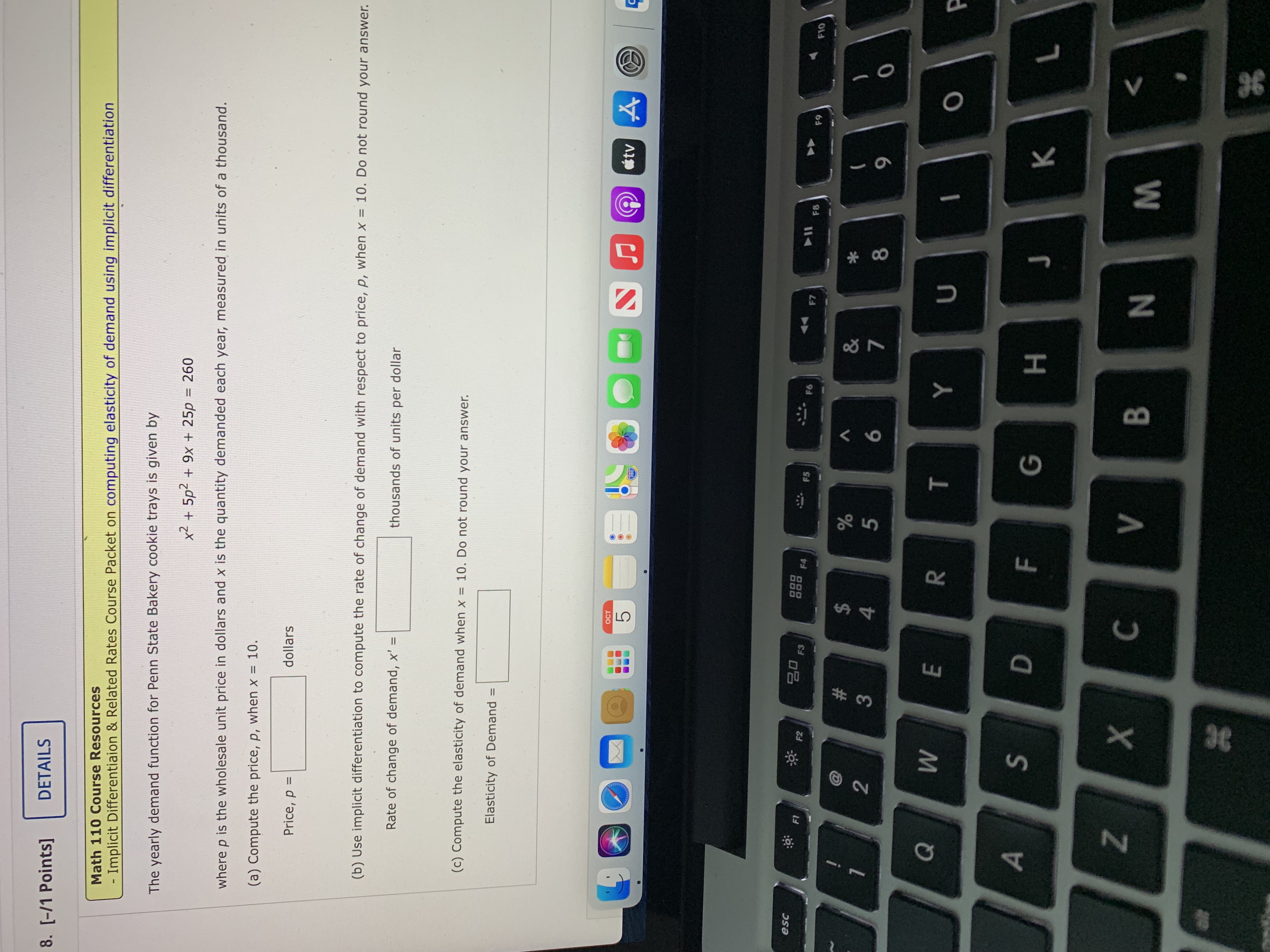 on computing elasticity of demand using implicit differentiation Math 110 Course Resources