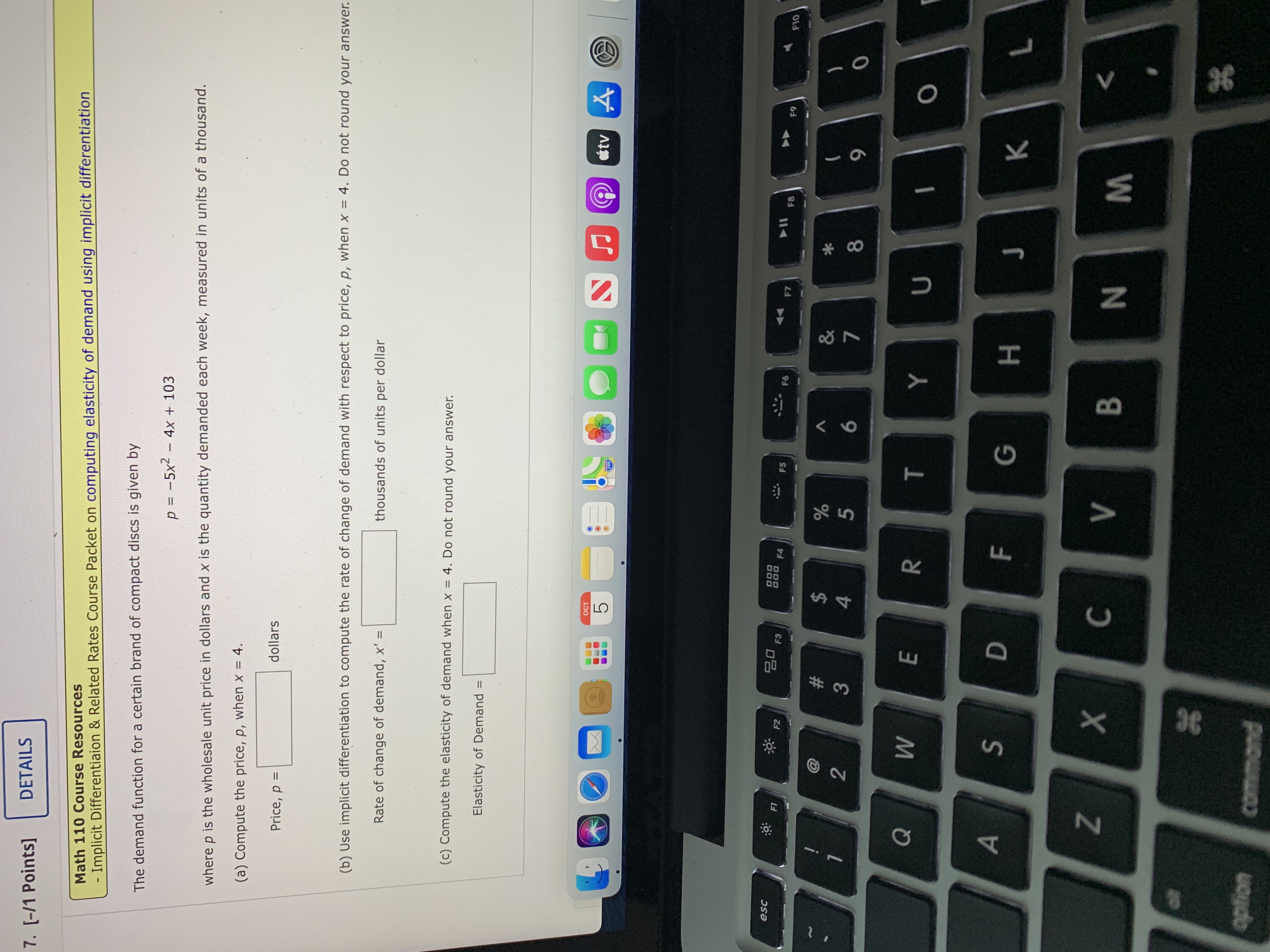 wholesale unit price in dollars and x is the quantity demanded each