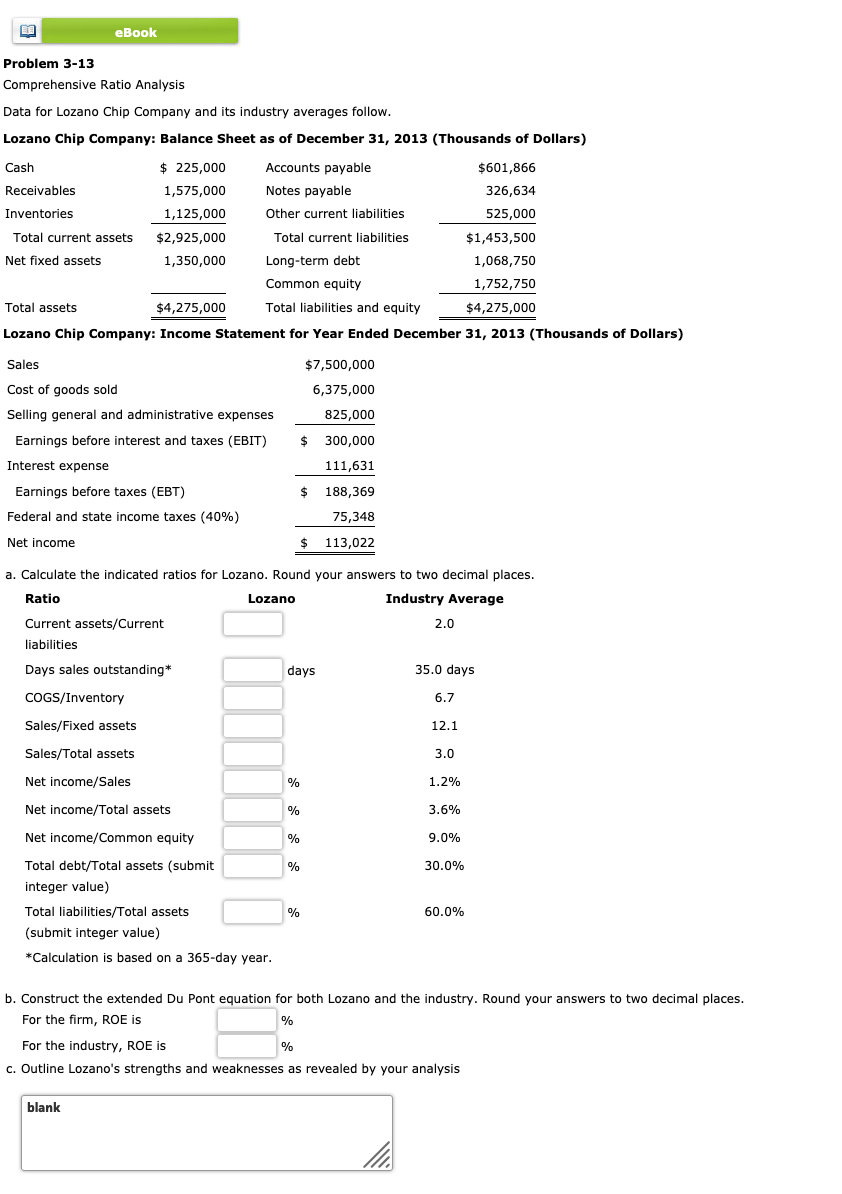 $4,275,000 Lozano Chip Company: Income Statement for Year Ended December 31, 2013