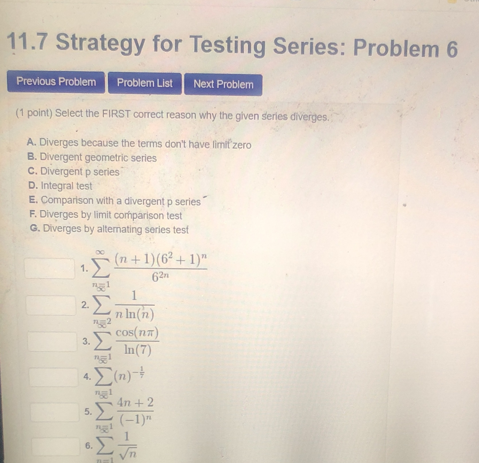  11.7 Strategy for Testing Series: Problem 6 Previous Problem Problem List