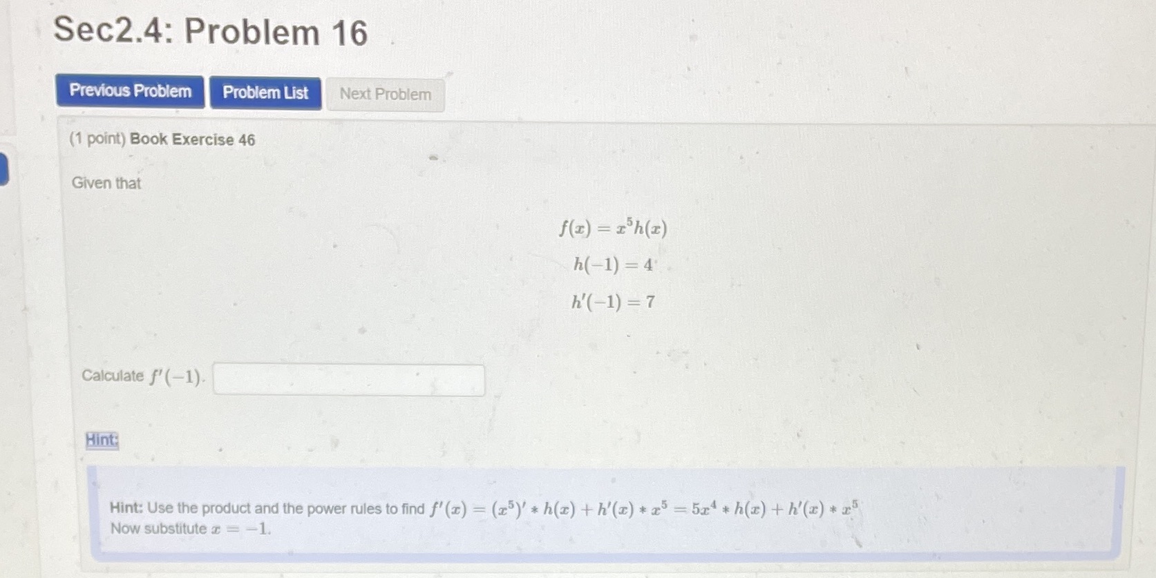  Sec2.4: Problem 16 Previous Problem Problem List Next Problem (1 point)