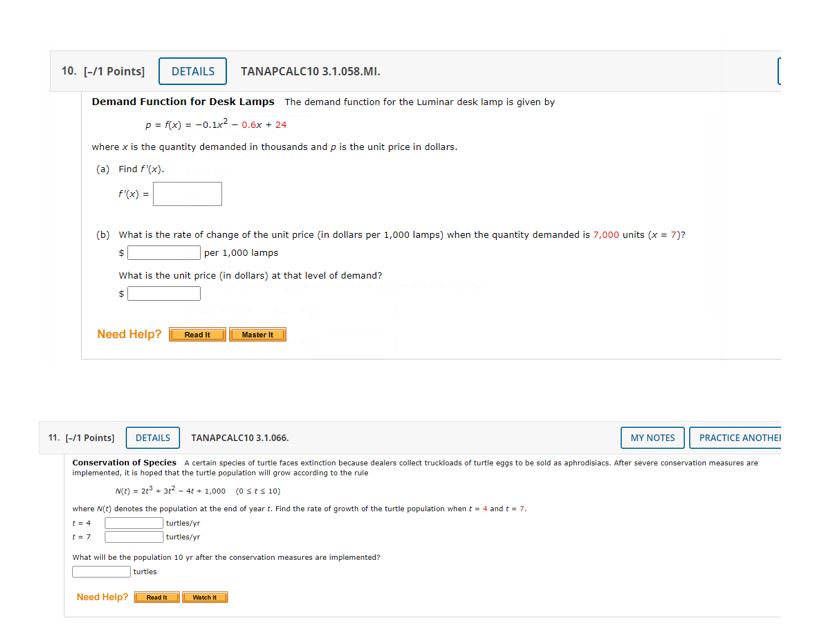10. WI points] DETAILS TANAPCALCIO Demand Function Desk Lamps The functicn for