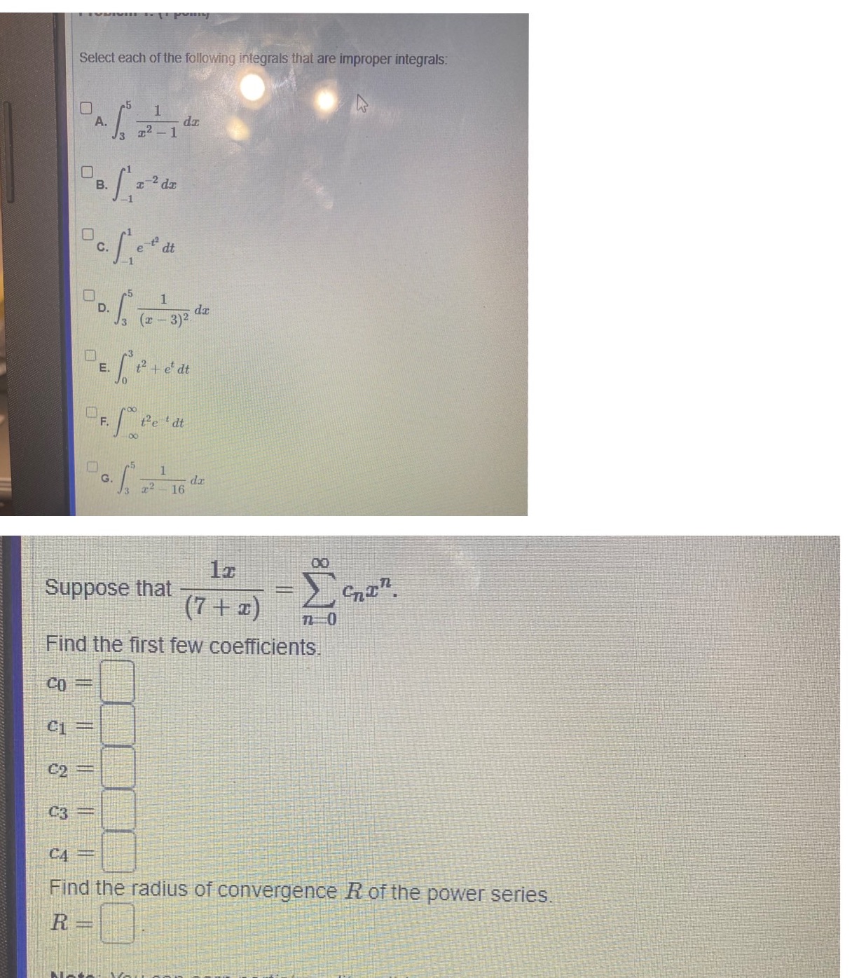 integrals that are improper integrals: Pc. [ edt DE . [ 2