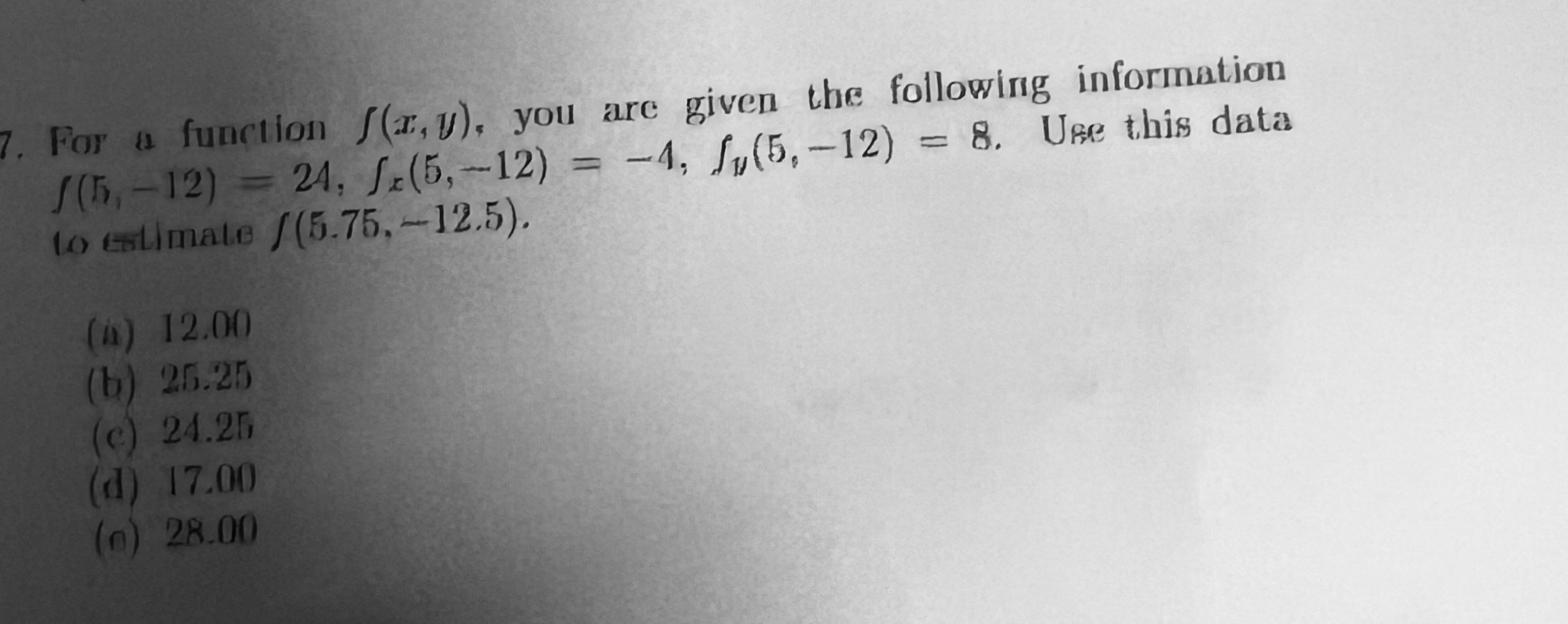  7. For a function S(x, y), you are given the following
