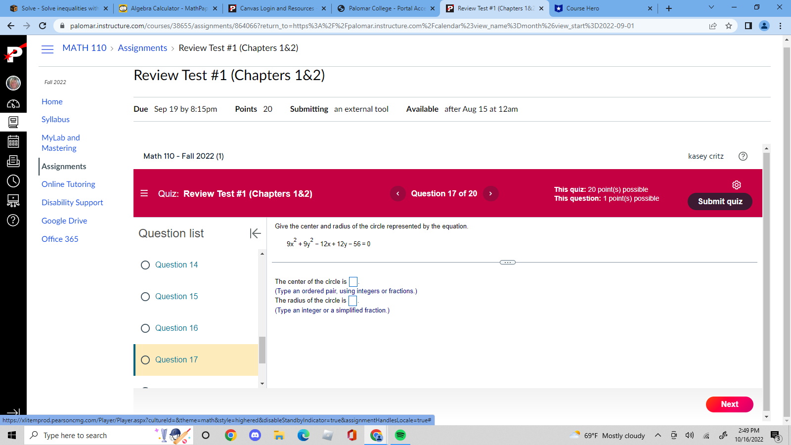 P Canvas Login and Resources X Palomar College - Portal Acce X