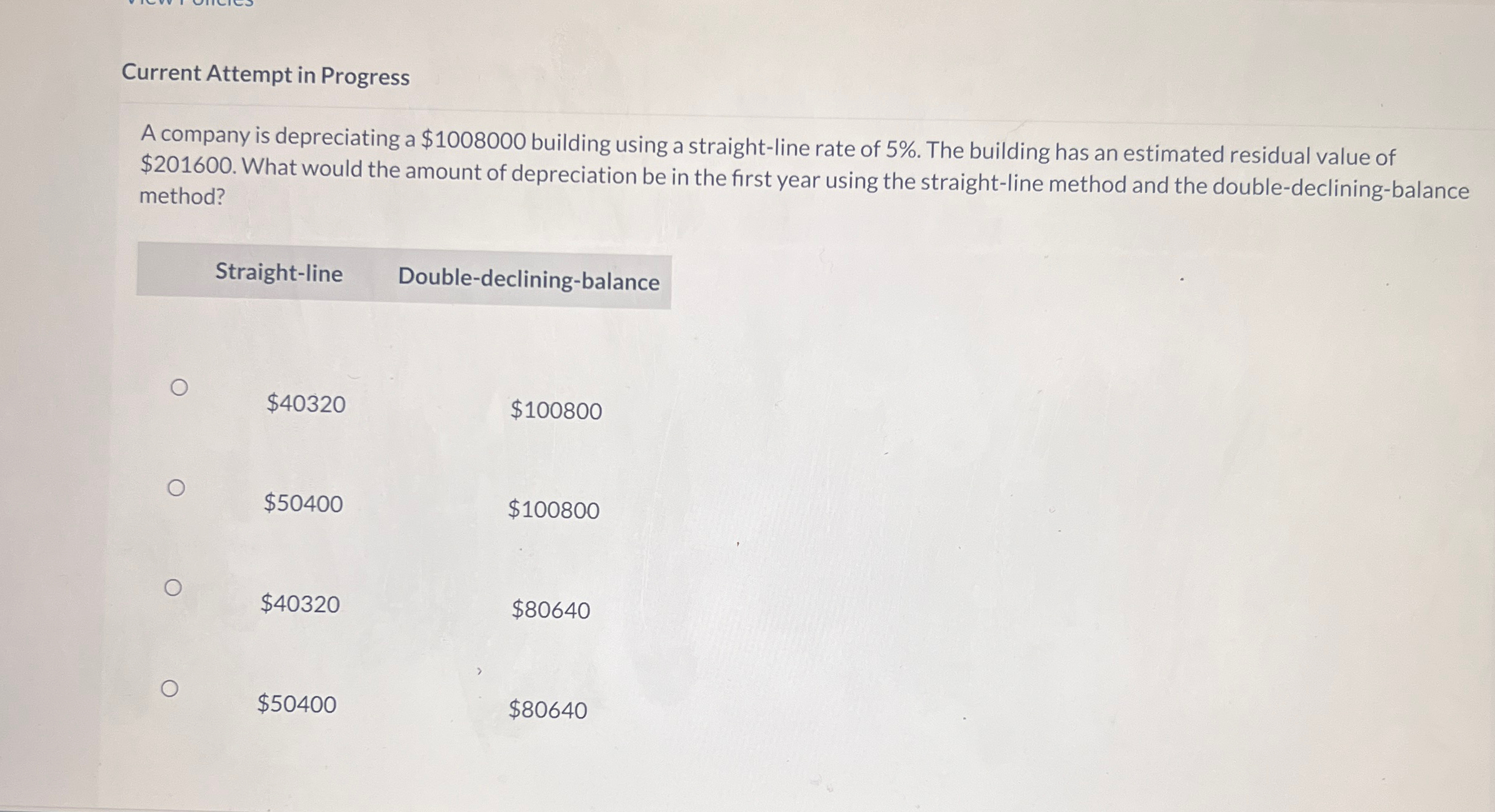 using a straight-line rate of 5%. The building has an estimated residual