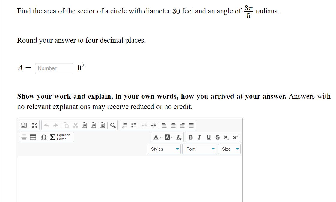 Find the area of the sector of a circle with diameter 30