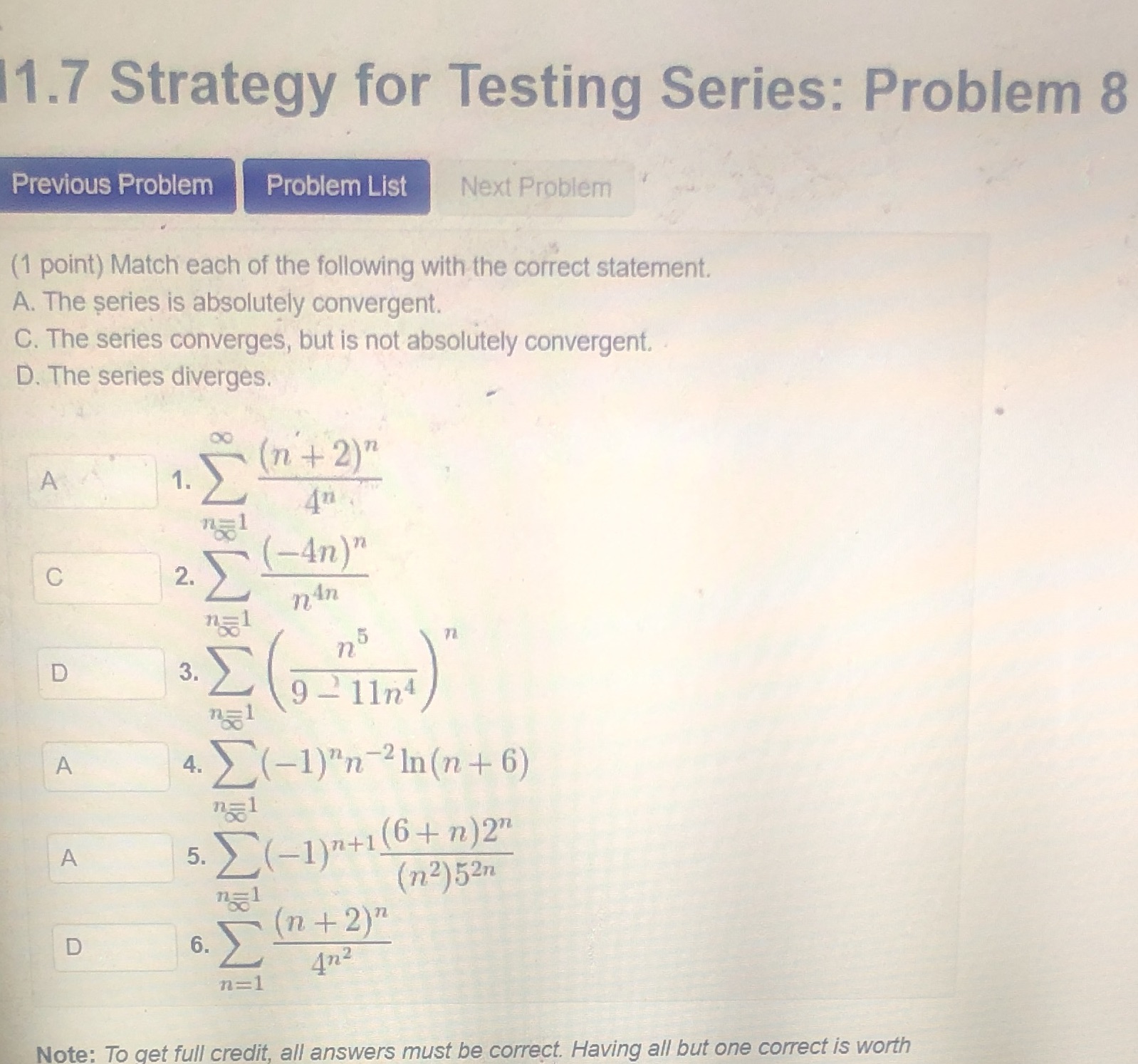  1.7 Strategy for Testing Series: Problem 8 Previous Problem Problem List