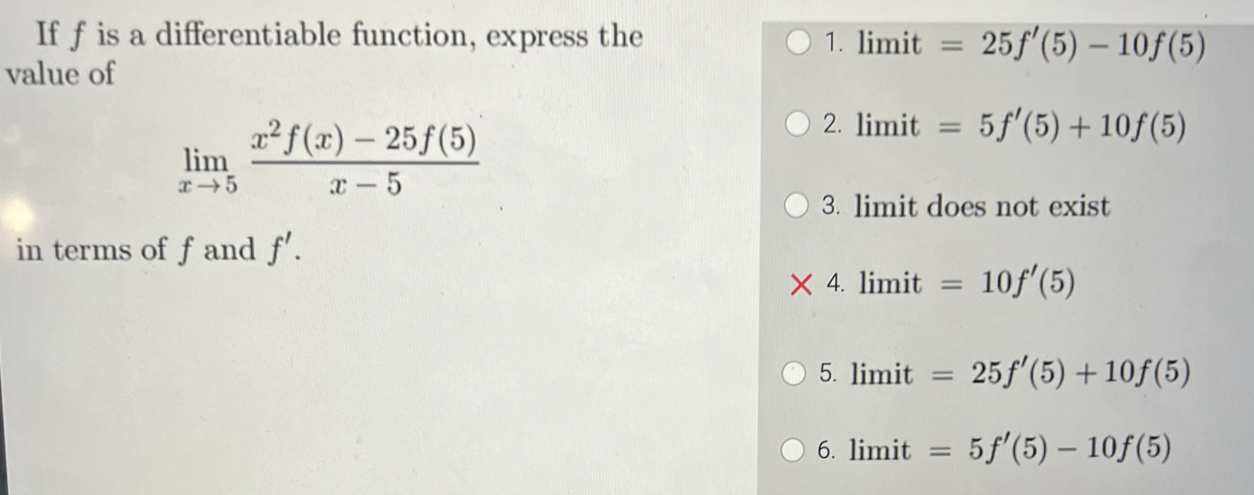  If f is a differentiable function, express the value of 1.