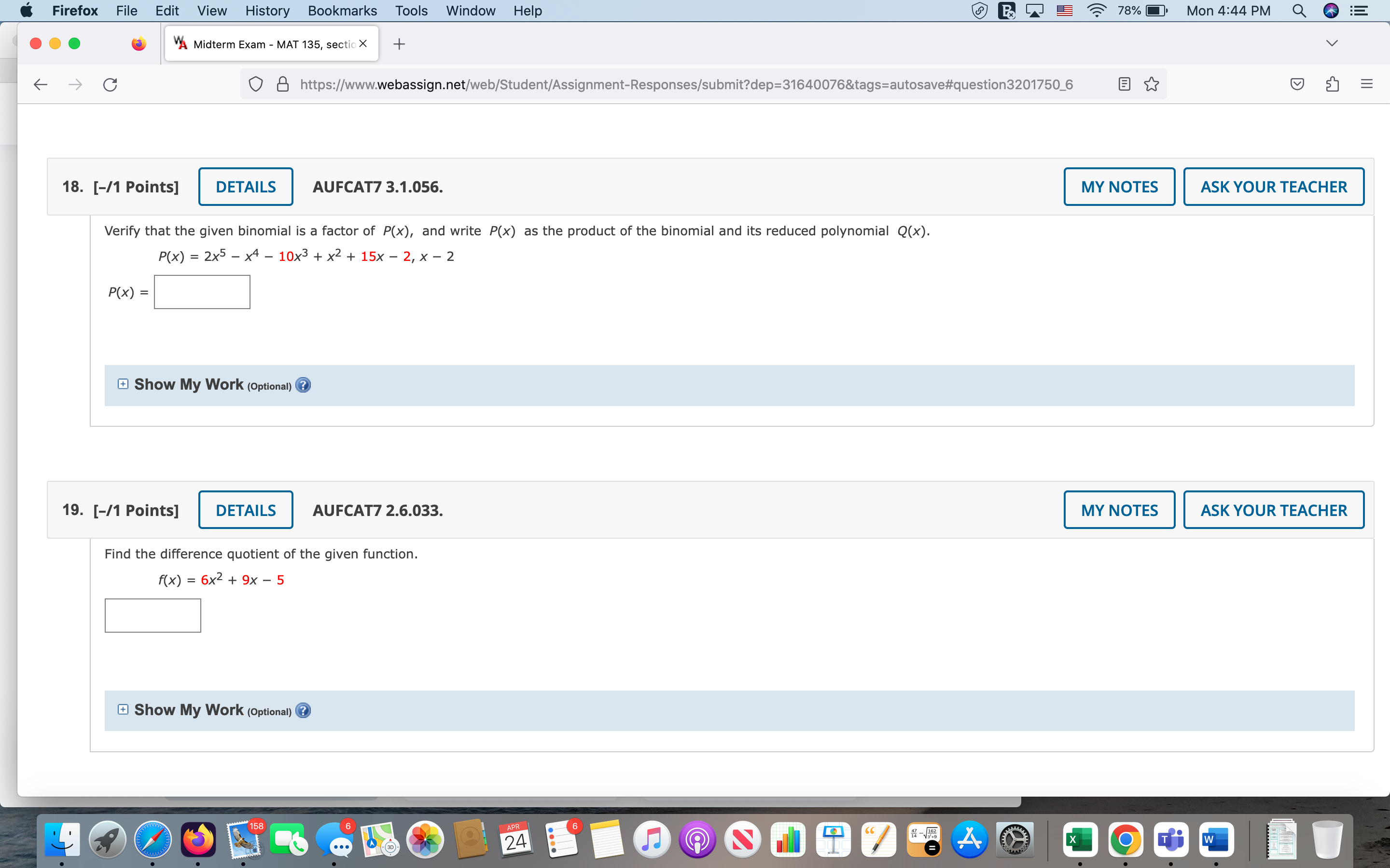 Mon 4:44 PM . .. A Midterm Exam - MAT 135, section