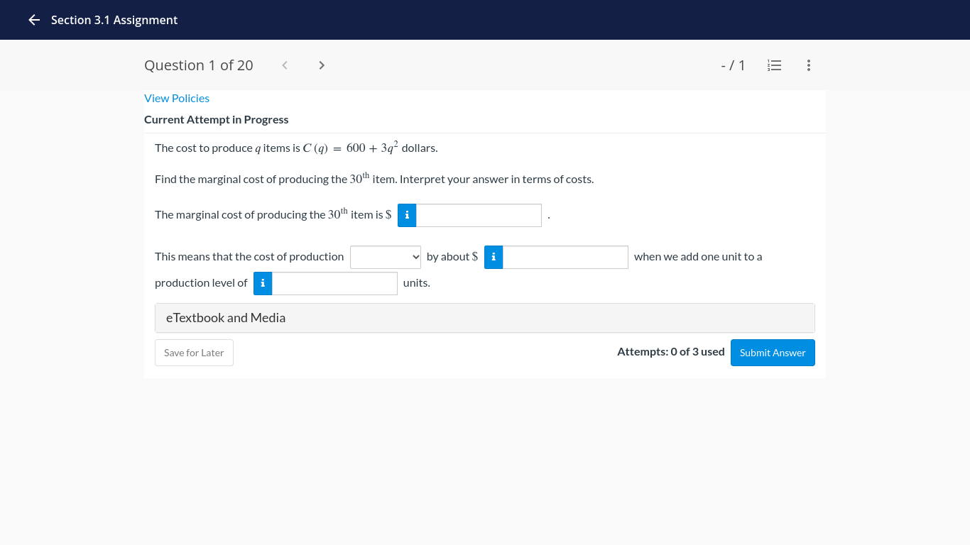 3.1 Assignment Question 15 of 20 - /1 ... View Policies Current
