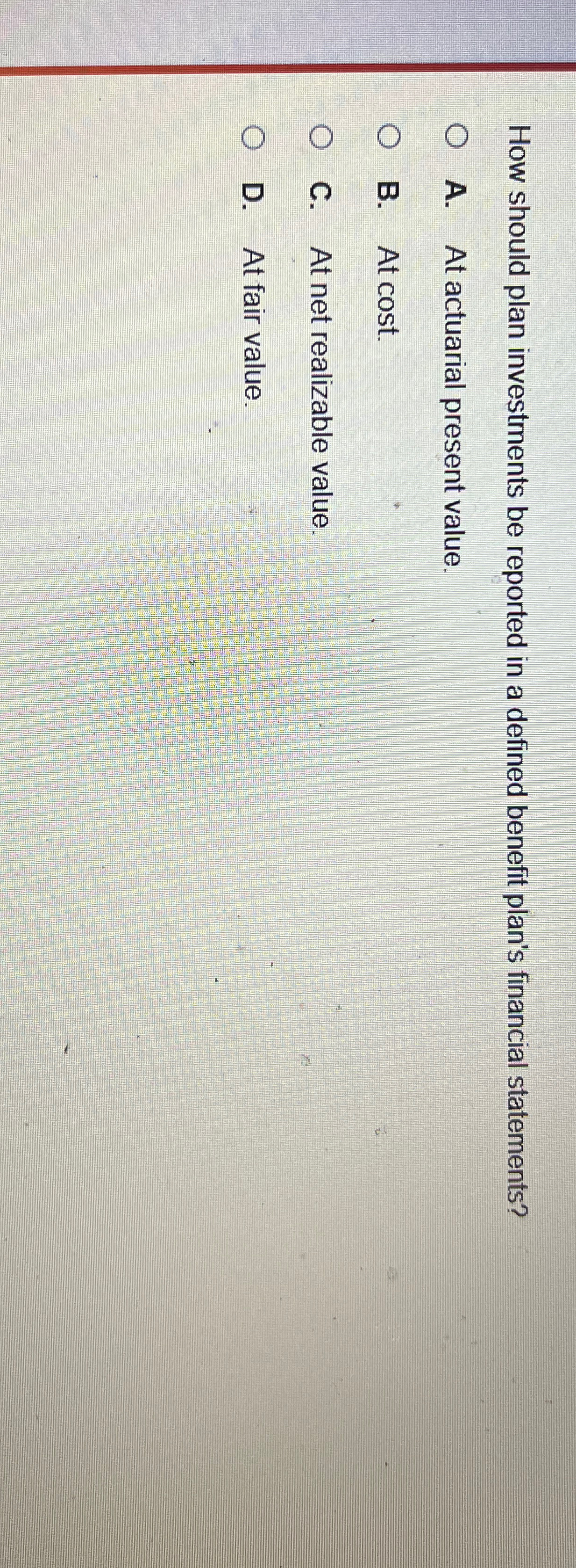 How should plan investments be reported in a defined benefit plan's