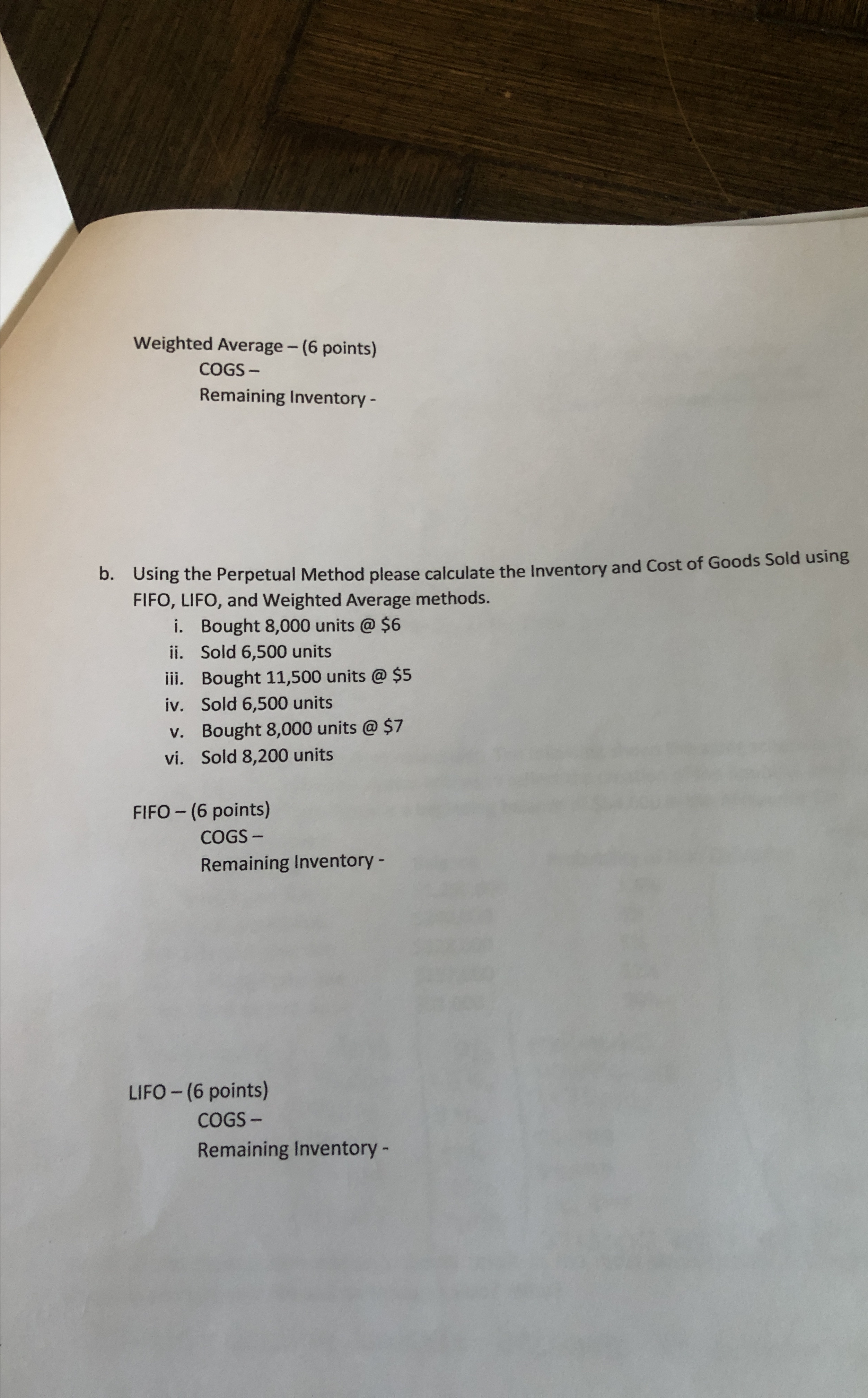 the Perpetual Method please calculate the Inventory and Cost of Goods Sold