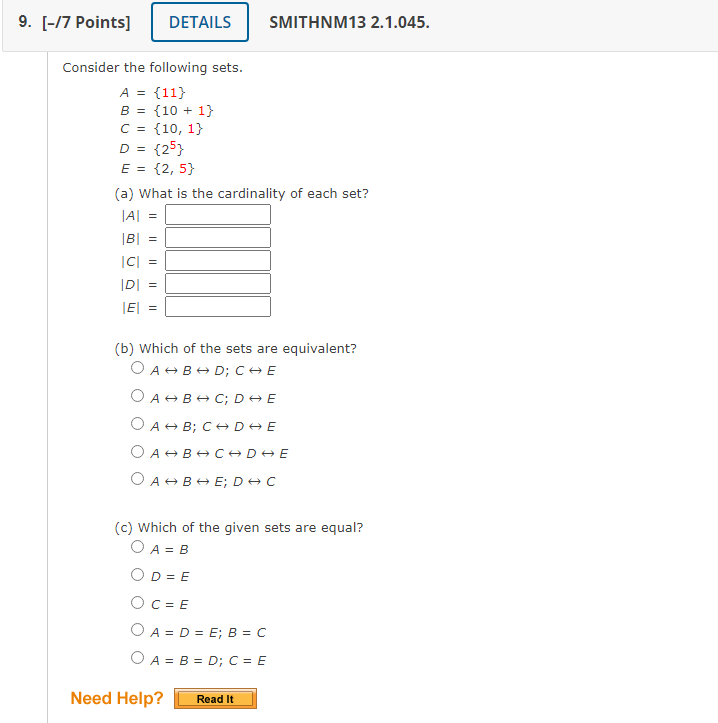 Read It Submit Answer 2. [-/2 Points] DETAILS SMITHNM13 2.1.013. Specify the