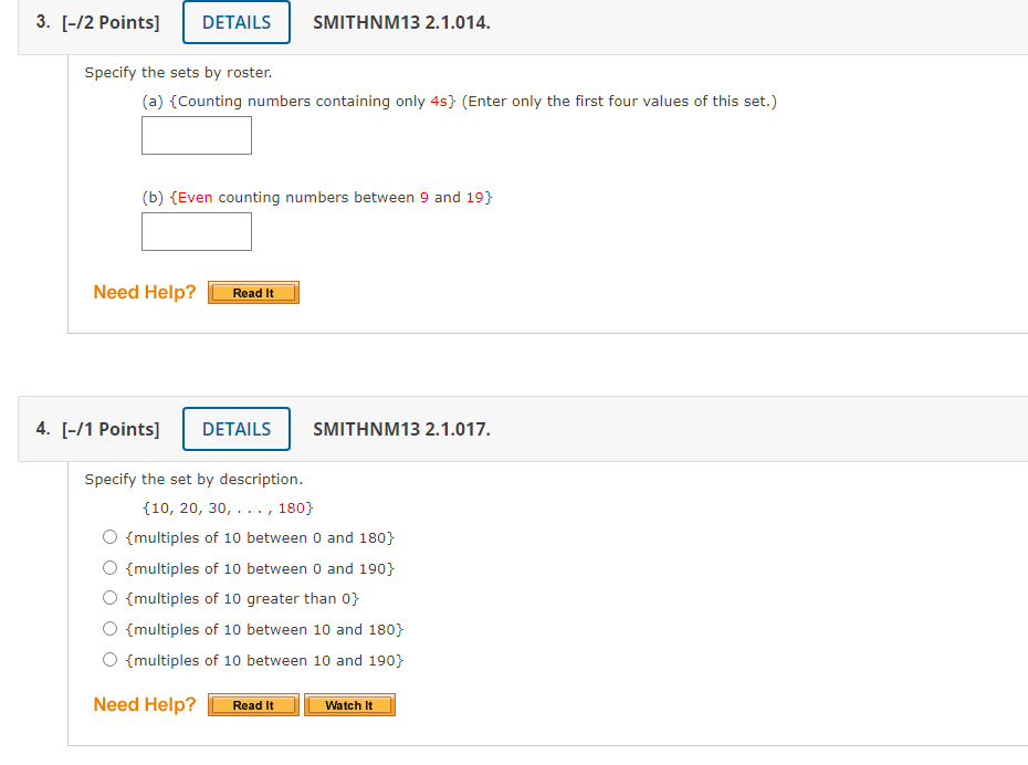 the sets by roster. (a) {Counting numbers containing only 4s) (Enter only