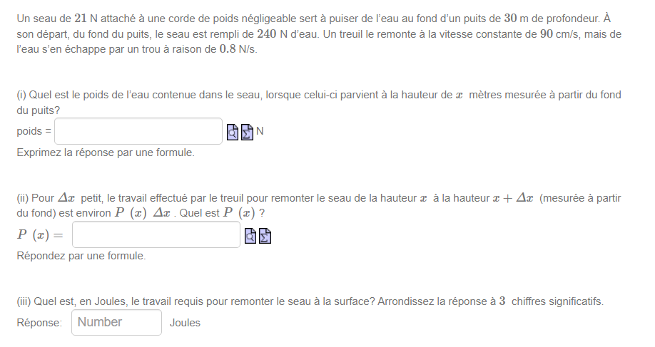 Un seau de 21 N attach une corde de poids ngligeable sert