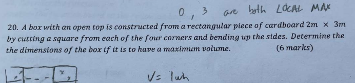 0 3 are both LOCAL MAX 20. A box with an