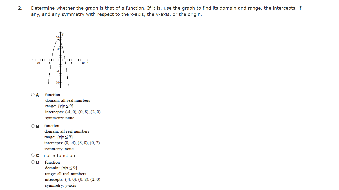 graph to find its domain and range, the intercepts, if anyI and