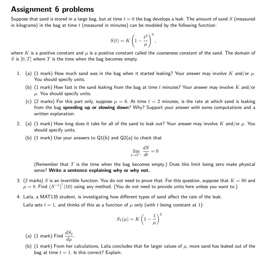 large bag, but at time t = f] the bag develops a