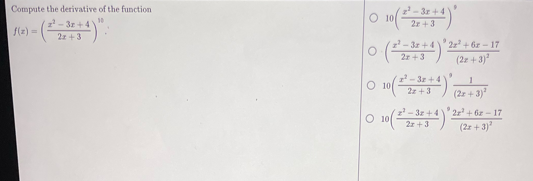 Compute the derivative of the function 10 O O O 9 .T2