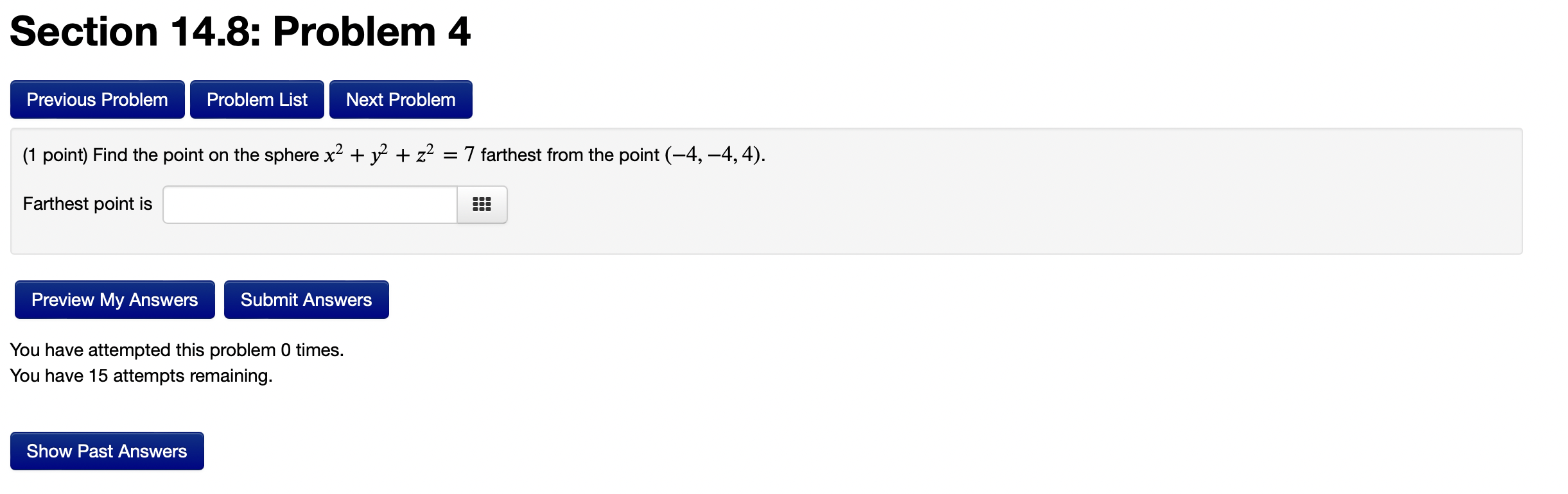 point) Find the point on the sphere x2 + y + z