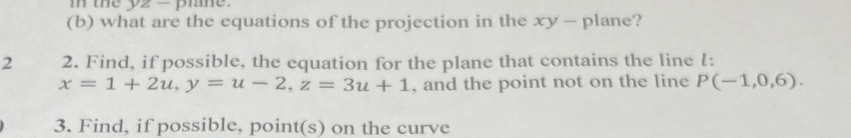 Question 2 in the yz (b) what are the equations of