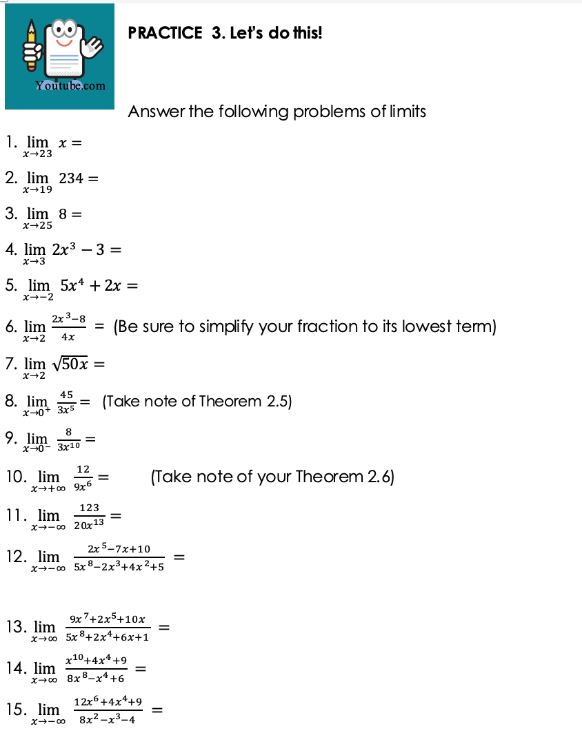 = x-25 4. lim 2x3 - 3 = X-3 5. lim 5x4