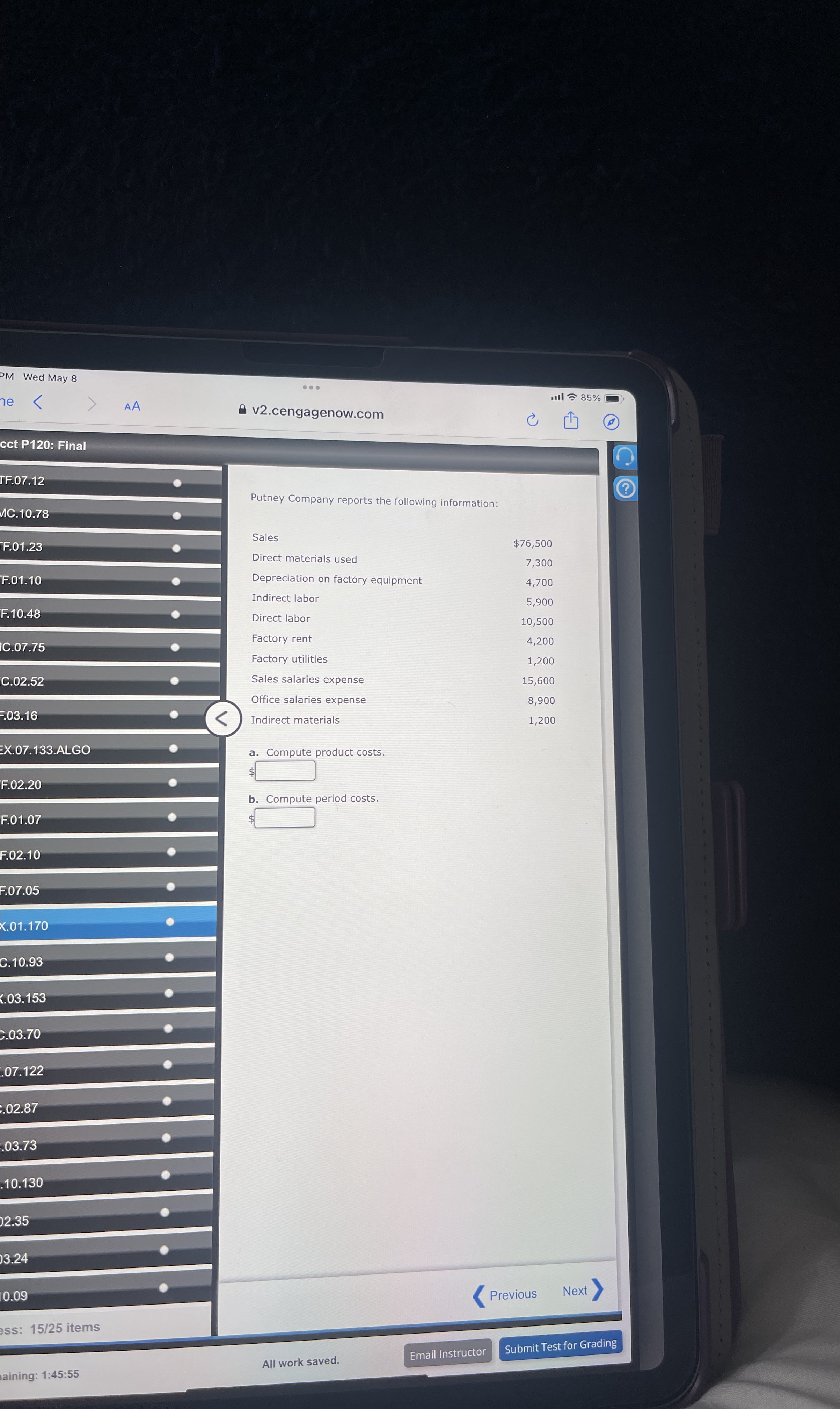PM Wed May 8 v2.cengagenow.com cotP120 : Final F.07.12 Putney Company