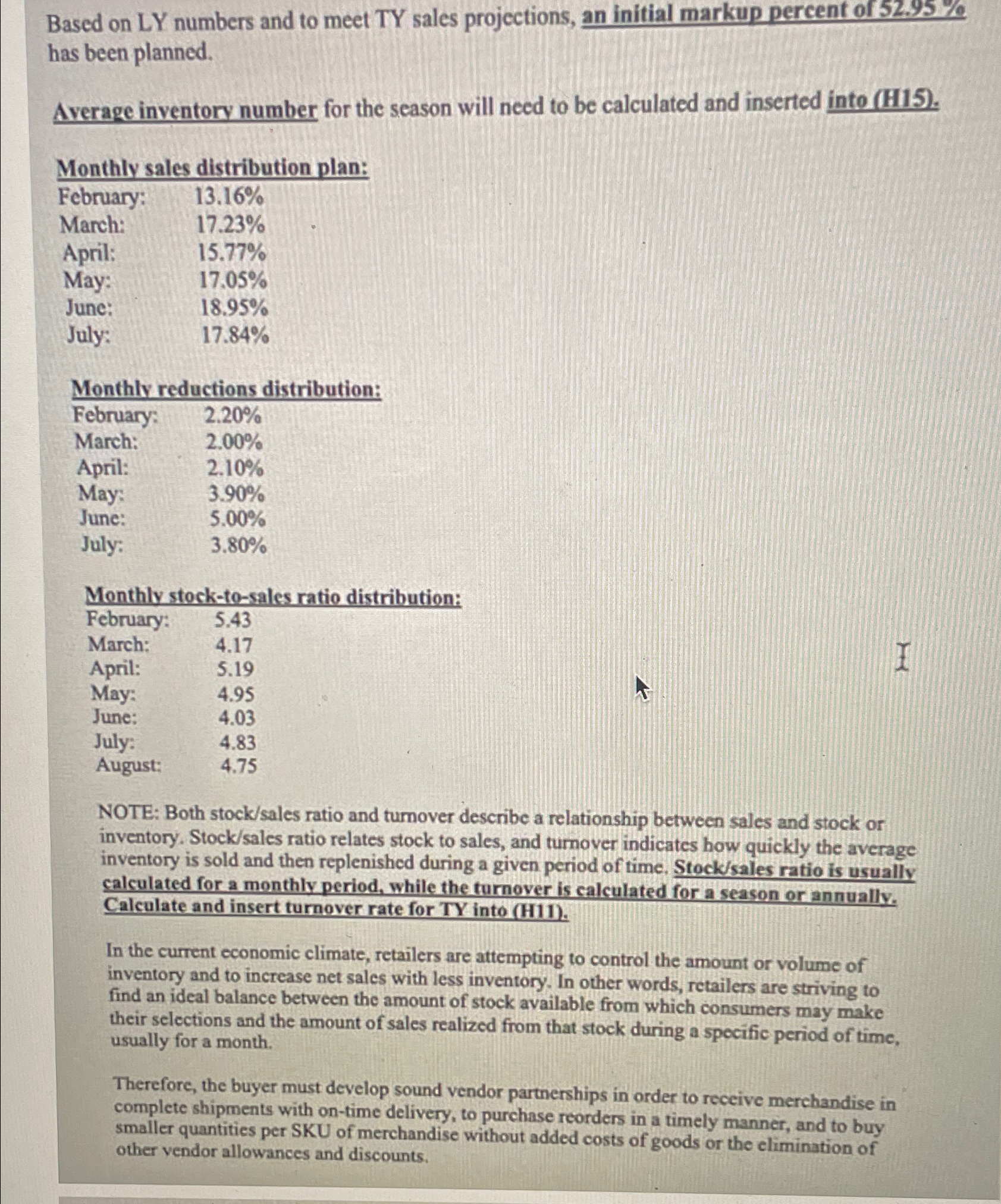 levels, provides a guideline for markdowns, and denotes the planned purchases