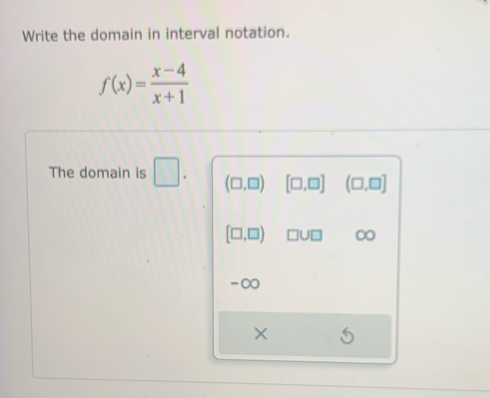 The domain is (0,0) [0,0] (0.0] [0,0) OUm Co -OO X