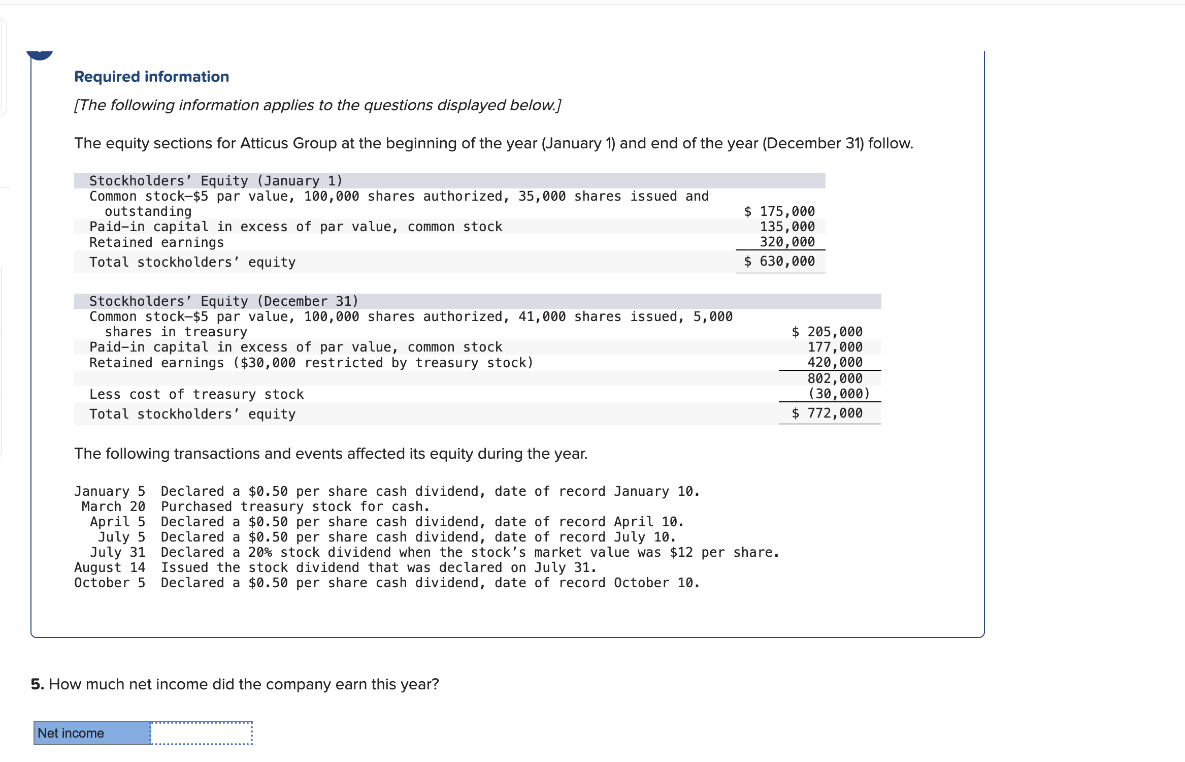 information applies to the questions displayed below.] The equity sections for Atticus