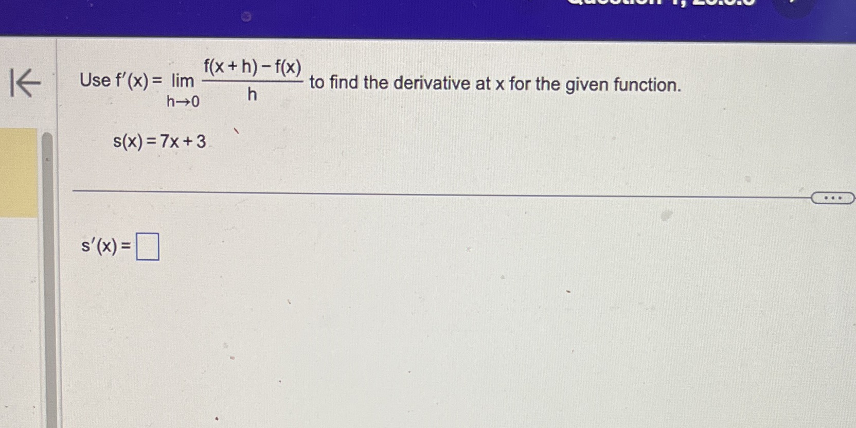 f(x) to find the derivative at x for the given function. h
