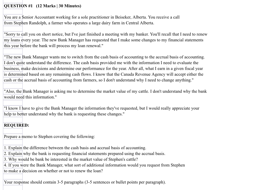 for a sole practitioner in Beiseker, Alberta. You receive a call from