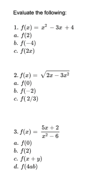 =7 True O False 2 points Evaluate: f(x) = 4x - 5,g(x)