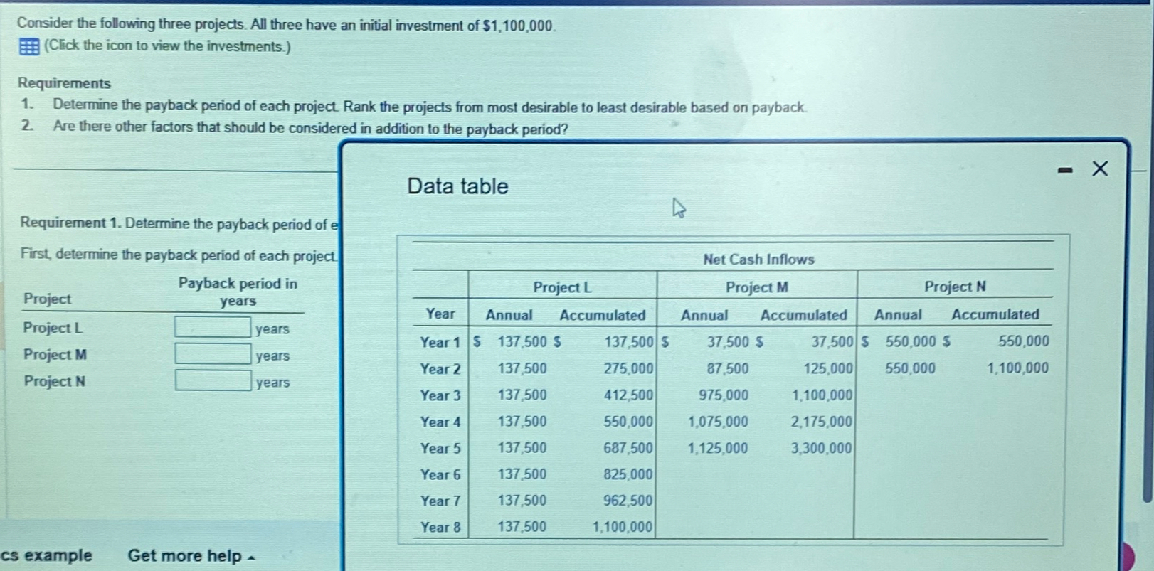  Consider the following three projects. All three have an initial investment