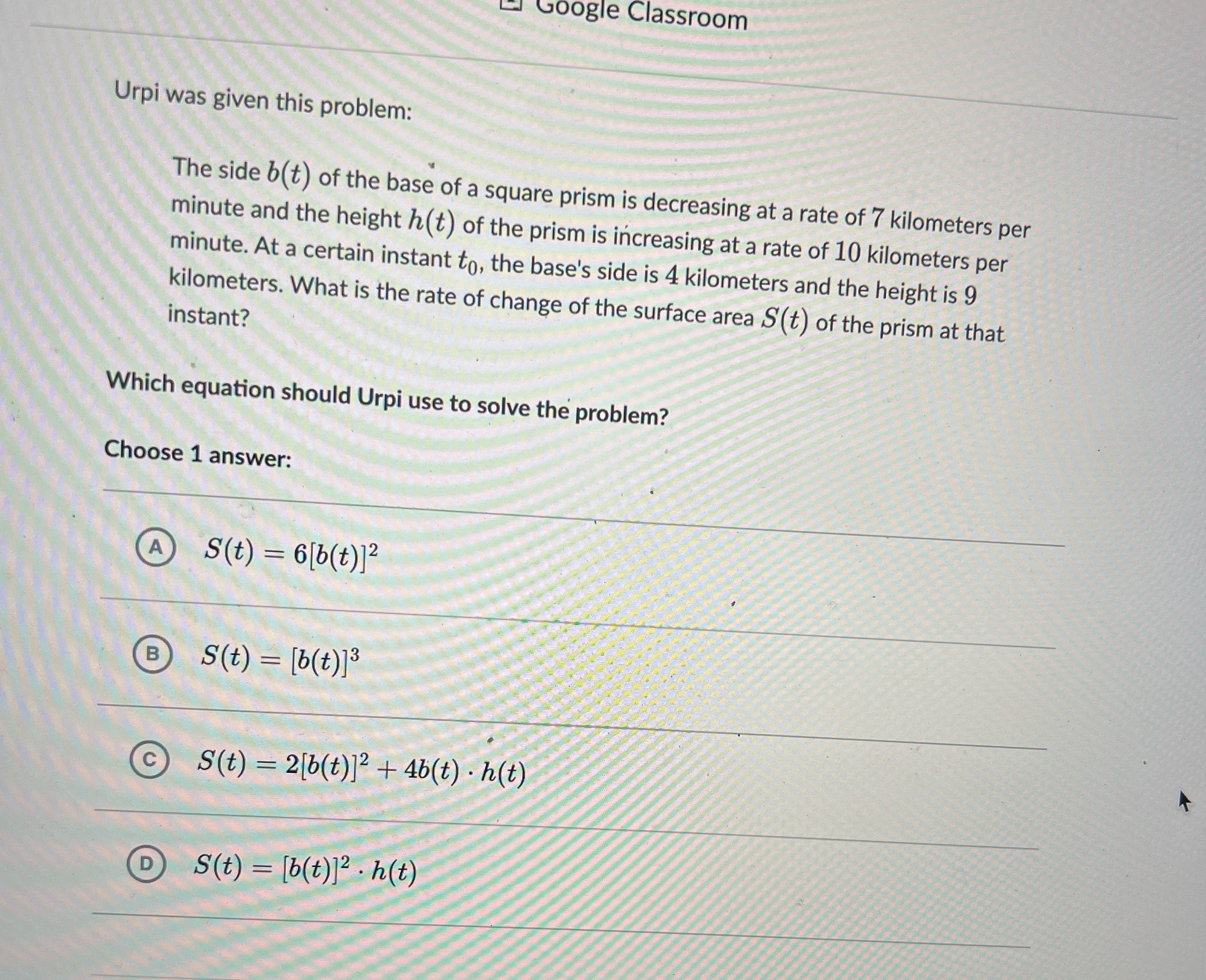 the base of a square prism is decreasing at a rate of
