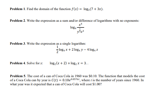 Find the domain of the function f (x) = log; (7 +