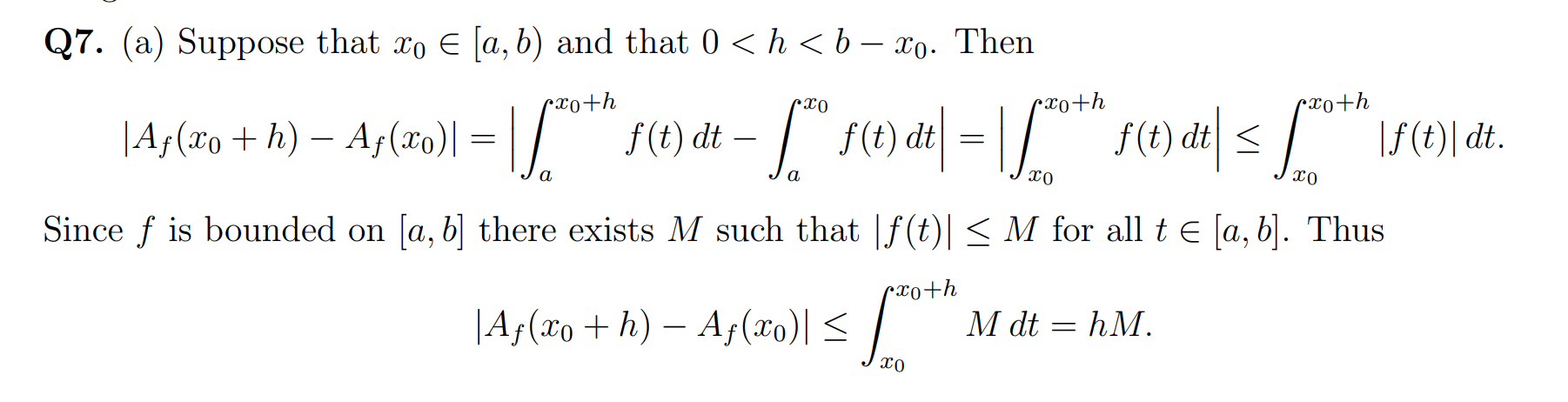 a bounded Riemann integrable function. Define the area function for f by