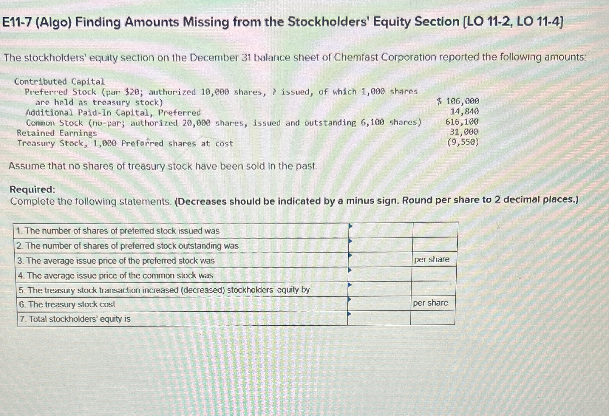 LO 11-4] The stockholders' equity section on the December 31 balance sheet