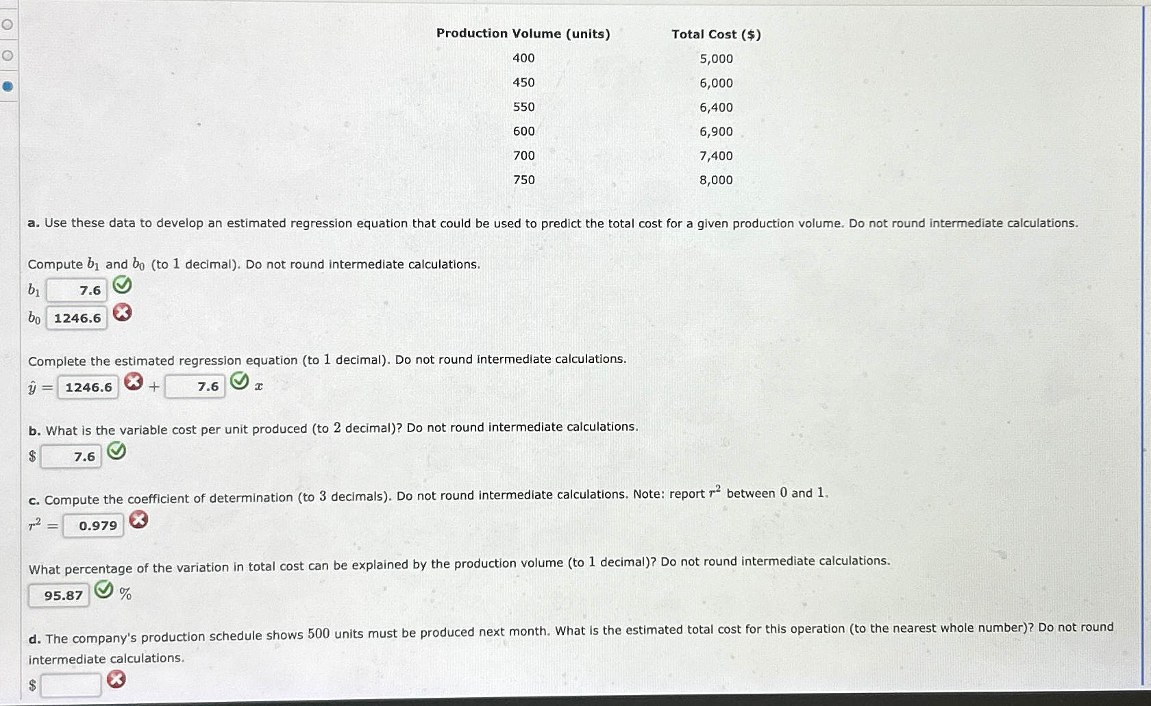 O O Production Volume (units) 400 550 600 700 750 Total Cost