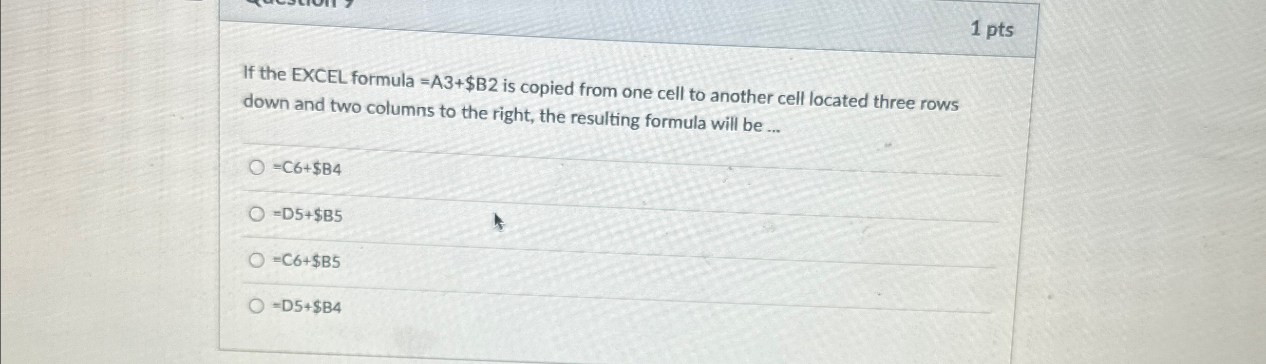 cell to another cell located three rows down and two columns to